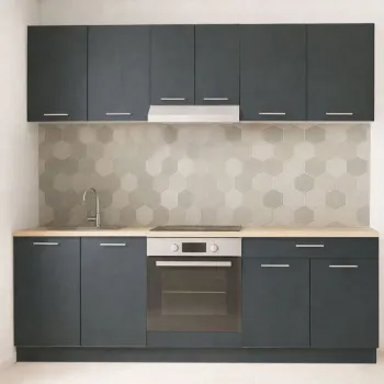 Set bucatarie GERMANIA 220 cm, 6 corpuri, corp cuptor, 1 sertar, blat gros, antracit imagine