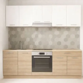 Set bucatarie GERMANIA 220 cm, 6 corpuri, corp cuptor, 1 sertar, blat gros, sonoma + alb imagine