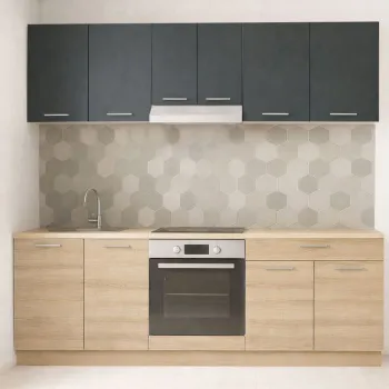 Set bucatarie GERMANIA 220 cm, 6 corpuri, corp cuptor, 1 sertar, blat gros, sonoma + antracit imagine