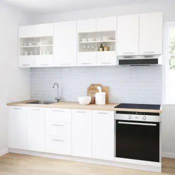 Set bucatarie GERMANIA 220 cm, 8 corpuri, corp cuptor, 3 sertare, blat gros, alb imagine