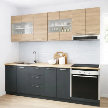 Set bucatarie GERMANIA 220 cm, 8 corpuri, corp cuptor, 3 sertare, blat gros, antacit + sonoma imagine