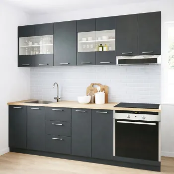 Set bucatarie GERMANIA 220 cm, 8 corpuri, corp cuptor, 3 sertare, blat gros, antracit imagine