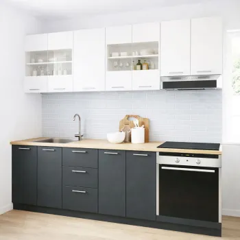 Set bucatarie GERMANIA 220 cm, 8 corpuri, corp cuptor, 3 sertare, blat gros, antracit + alb imagine