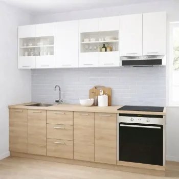 Set bucatarie GERMANIA 220 cm, 8 corpuri, corp cuptor, 3 sertare, blat gros, sonoma + alb imagine