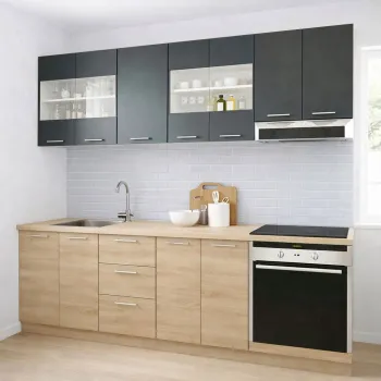 Set bucatarie GERMANIA 220 cm, 8 corpuri, corp cuptor, 3 sertare, blat gros, sonoma + antracit imagine