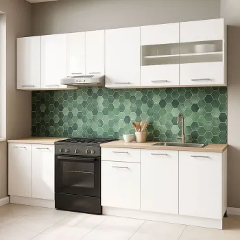 Set bucatarie GERMANIA 240 cm, 7 corpuri, blat gros, alb imagine