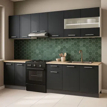 Set bucatarie GERMANIA 240 cm, 7 corpuri, blat gros, antracit imagine