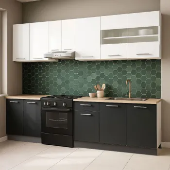 Set bucatarie GERMANIA 240 cm, 7 corpuri, blat gros, antracit + alb imagine