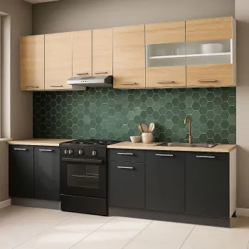 Set bucatarie GERMANIA 240 cm, 7 corpuri, blat gros, antracit + sonoma imagine