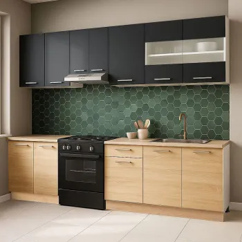 Set bucatarie GERMANIA 240 cm, 7 corpuri, blat gros, sonoma + antracit imagine