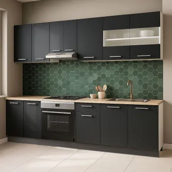 Set bucatarie GERMANIA 240 cm, 8 corpuri, corp cuptor, blat gros, antracit imagine