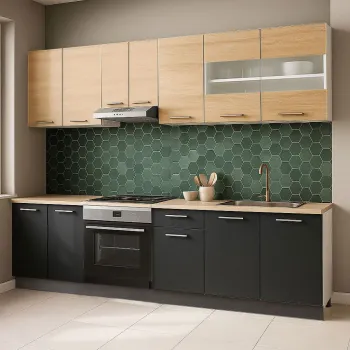 Set bucatarie GERMANIA 240 cm, 8 corpuri, corp cuptor, blat gros, antracit + sonoma imagine