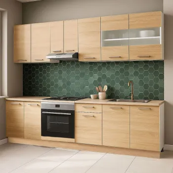 Set bucatarie GERMANIA 240 cm, 8 corpuri, corp cuptor, blat gros, sonoma imagine