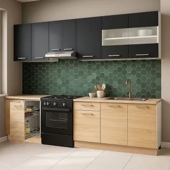 Set bucatarie GERMANIA 240 cm, 8 corpuri, corp Jolly, blat gros, sonoma + antracit imagine