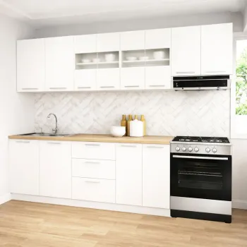 Set bucatarie GERMANIA 260 cm, 7 corpuri, 3 sertare, blat gros, alb imagine