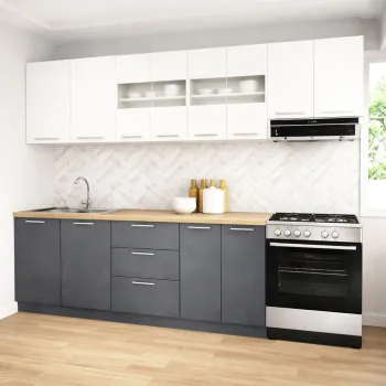 Set bucatarie GERMANIA 260 cm, 7 corpuri, 3 sertare, blat gros, antracit + alb imagine