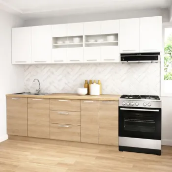 Set bucatarie GERMANIA 260 cm, 7 corpuri, 3 sertare, blat gros, sonoma + alb imagine