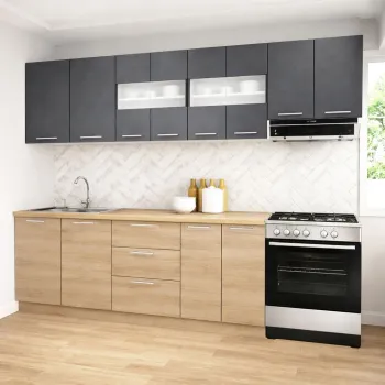 Set bucatarie GERMANIA 260 cm, 7 corpuri, 3 sertare, blat gros, sonoma + antracit imagine