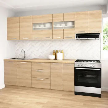 Set bucatarie GERMANIA 260 cm, 7 corpuri, 3 sertare, blat gros, sonoma imagine