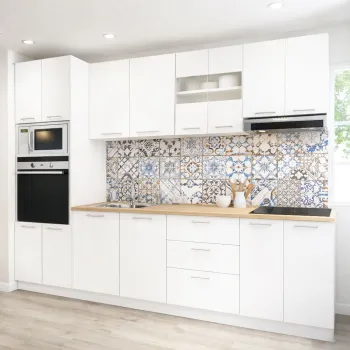 Set bucatarie GERMANIA 260 cm, 7 corpuri, corp cuptor-cuptor microunde, 3 sertare, blat gros, alb imagine