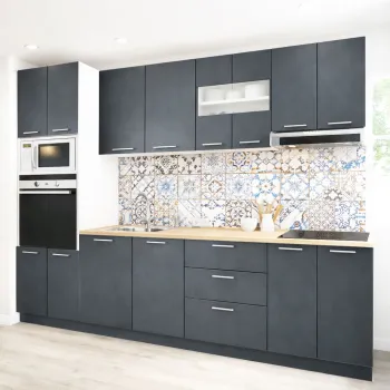 Set bucatarie GERMANIA 260 cm, 7 corpuri, corp cuptor-cuptor microunde, 3 sertare, blat gros, antracit imagine