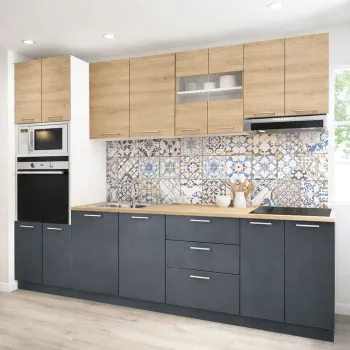 Set bucatarie GERMANIA 260 cm, 7 corpuri, corp cuptor-cuptor microunde, 3 sertare, blat gros, antracit + sonoma imagine