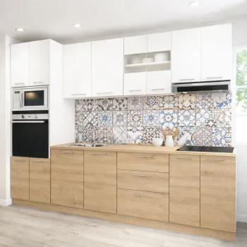 Set bucatarie GERMANIA 260 cm, 7 corpuri, corp cuptor-cuptor microunde, 3 sertare, blat gros, sonoma + alb imagine