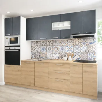 Set bucatarie GERMANIA 260 cm, 7 corpuri, corp cuptor-cuptor microunde, 3 sertare, blat gros, sonoma + antracit imagine