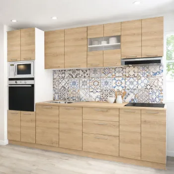 Set bucatarie GERMANIA 260 cm, 7 corpuri, corp cuptor-cuptor microunde, 3 sertare, blat gros, sonoma imagine