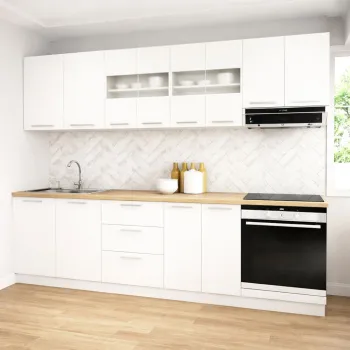 Set bucatarie GERMANIA 260 cm, 8 corpuri, corp cuptor, 3 sertare, blat gros, alb imagine