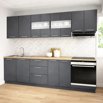 Set bucatarie GERMANIA 260 cm, 8 corpuri, corp cuptor, 3 sertare, blat gros, antracit imagine
