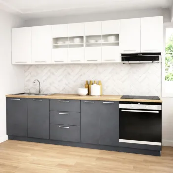 Set bucatarie GERMANIA 260 cm, 8 corpuri, corp cuptor, 3 sertare, blat gros, antracit + alb imagine