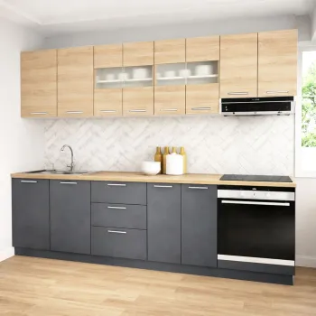 Set bucatarie GERMANIA 260 cm, 8 corpuri, corp cuptor, 3 sertare, blat gros, antracit + sonoma imagine