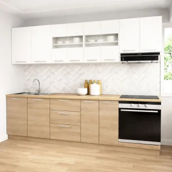 Set bucatarie GERMANIA 260 cm, 8 corpuri, corp cuptor, 3 sertare, blat gros, sonoma + alb imagine