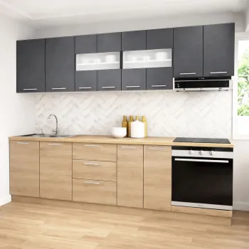 Set bucatarie GERMANIA 260 cm, 8 corpuri, corp cuptor, 3 sertare, blat gros, sonoma + antracit imagine