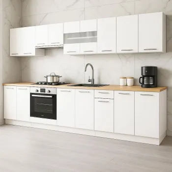 Set bucatarie GERMANIA 320 cm, 10 corpuri, corp cuptor, blat gros, alb imagine