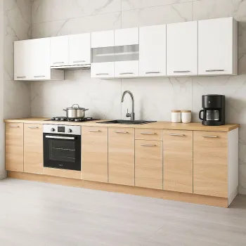 Set bucatarie GERMANIA 320 cm, 10 corpuri, corp cuptor, blat gros, sonoma + alb imagine