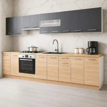 Set bucatarie GERMANIA 320 cm, 10 corpuri, corp cuptor, blat gros, sonoma + antracit imagine