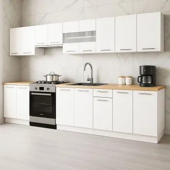 Set bucatarie GERMANIA 320 cm, 9 corpuri, blat gros, alb imagine