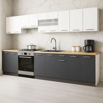 Set bucatarie GERMANIA 320 cm, 9 corpuri, blat gros, antracit + alb imagine