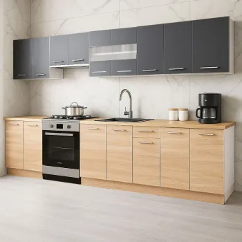 Set bucatarie GERMANIA 320 cm, 9 corpuri, blat gros, sonoma + antracit imagine