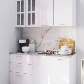 Set bucatarie IRIS 140 cm, 4 corpuri, blat termorezistent, fronturi MDF, cu sertare, alb imagine