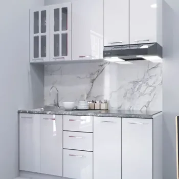 Set bucatarie IRIS 160 cm, 6 corpuri, blat termorezistent, fronturi MDF, alb imagine