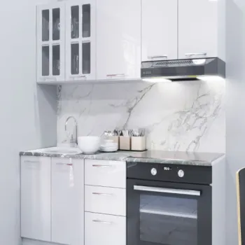 Set bucatarie IRIS 160 cm, 6 corpuri, corp cuptor, blat termorezistent, fronturi MDF, alb imagine