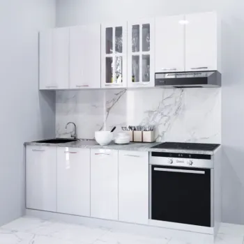 Set bucatarie IRIS 200 cm, 6 corpuri, blat termorezistent, fronturi MDF, alb imagine
