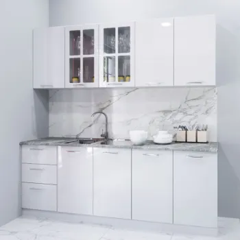 Set bucatarie IRIS 200 cm, 6 corpuri, blat termorezistent, fronturi MDF vopsit ultralucios, alb imagine