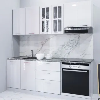 Set bucatarie IRIS 200 cm, 6 corpuri, sertare, blat termorezistent, fronturi MDF, alb imagine