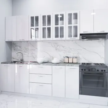 Set bucatarie IRIS 260 cm, 7 corpuri, blat termorezistent, fronturi MDF, alb imagine