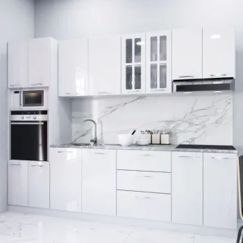 Set bucatarie IRIS 260 cm, 7 corpuri, corp cuptor + microunde, blat termorezistent, fronturi MDF, alb imagine