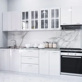 Set bucatarie IRIS 260 cm, 8 corpuri, blat termorezistent, fronturi MDF, alb imagine